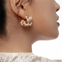 srcoi multi layer metal pearl twist design earrings luxury geometric circle wrap half circle stud earrings female new jewelry
