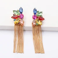boho design colorful earring woman wholesale statement long tassel earring for women 2021 bohemian rainbow cute crystal ear ring