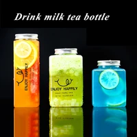 10pcslot cute milk tea cups with lid 500ml square bottle cup customized beverage tea candy storage jar party decor supply
