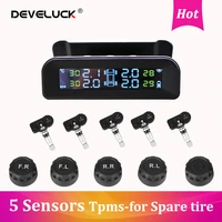 5 tires tpms for spare tire car tire pressure monitor system automatic brightness control solar power lcd screen wireless