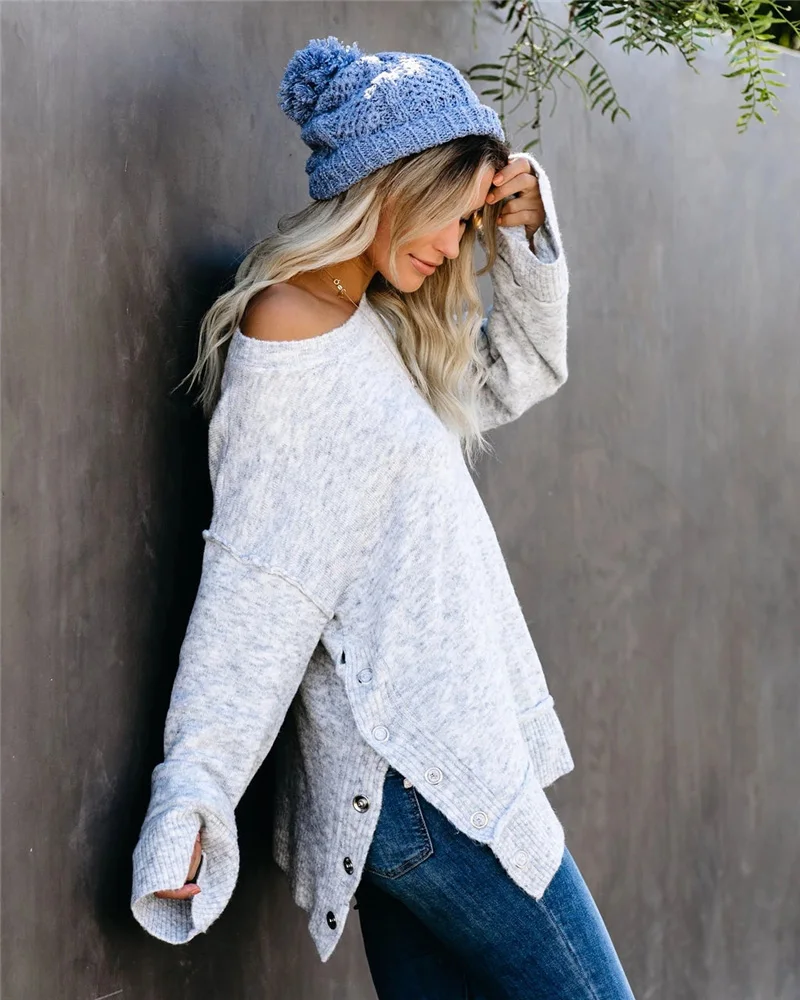 Свитер женский трикотажный на пуговицах с разрезами по бокам | Женская одежда