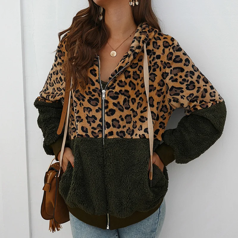 Женская зимняя куртка с леопардовым принтом повседневная длинным рукавом