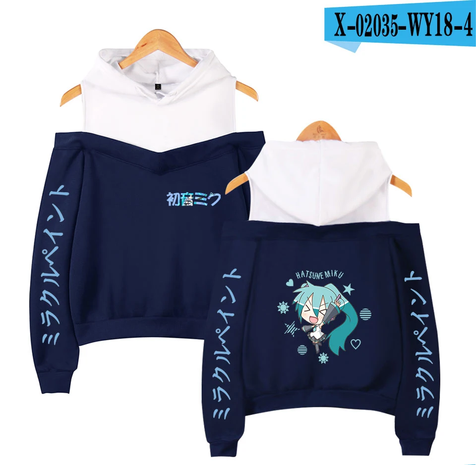 Хацунэ Толстовка Miku печать Для женщин в стиле хип-хоп, повседневный спортивный костюм с длинным рукавом с открытыми плечами для девочек-KPOP Хацунэ Мику толстовки - Цвет: J
