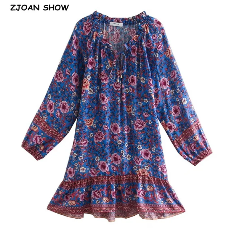 

2021 в богемном стиле повязки дерево уши с v-образной горловиной Цветочный принт короткое платье; в стиле хиппи, платье с круглым вырезом и дли...