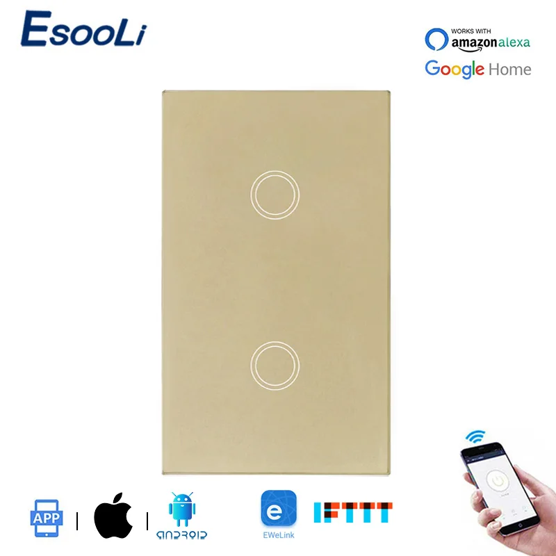 EsooLi роскошный хрустальный стеклянный стандарт США умный Wi Fi настенный сенсорный