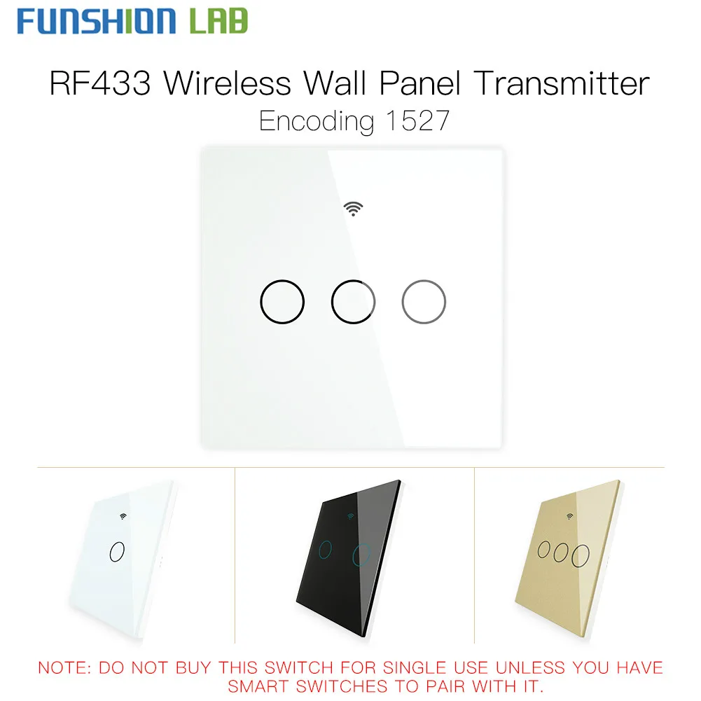 Золотой RF433 МГц беспроводной настенный переключатель со стеклянной панелью