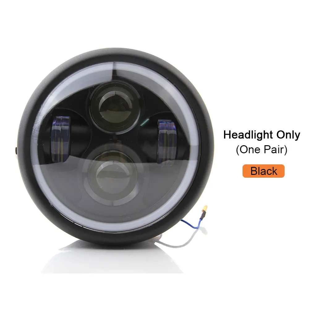 Headlight Only Ретро 6,5 светодиодный фонарь для мотоцикла, кронштейн для фары, кольцо Ангела Hi& Lo, лампа для Harley Sportster, кафе, Racer Bobber - Цвет: Headlight Only