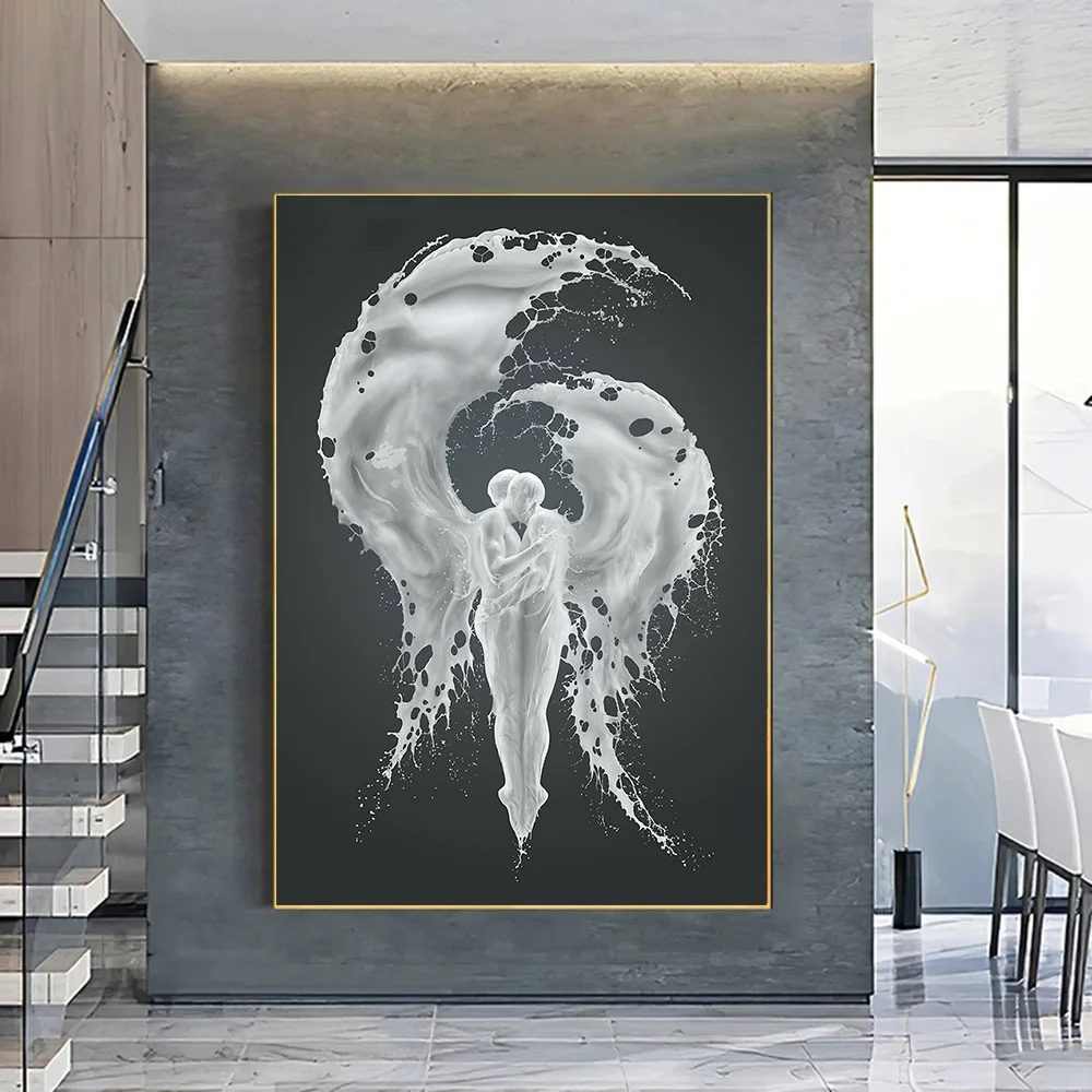 

White Abstract Character Art Wings Posters And Prints Men And Women Mood Canvas Painting Home Decor For Wall Living Room Cuadros
