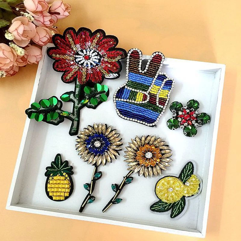Sunflower Crystal Rhinestone Patches for Clothing Sew on Fruit Pineapple Clothes Appliques Badge Stripes Diamond Stickers | Дом и сад