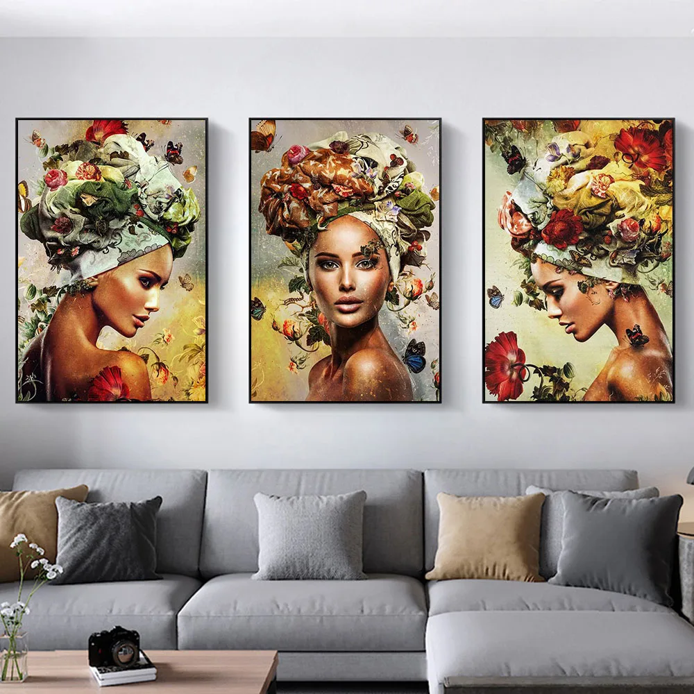 

Beautiful Flower Woman Canvas Painting Wall Art Attract Butterflies Girl Canvas Picture For Living Room Decor Poster And Prints