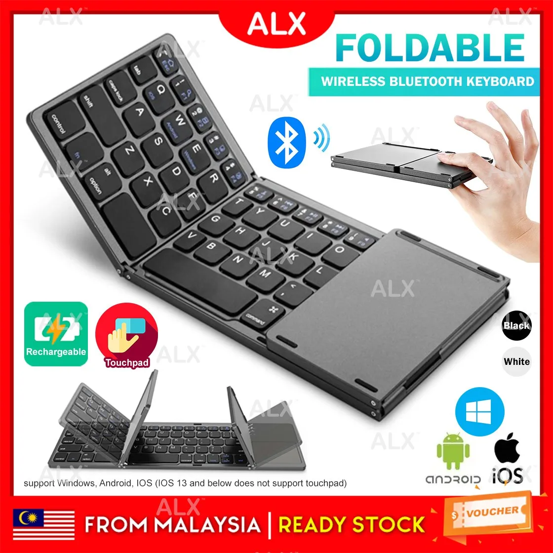 

ALX Mini Foldable Keyboard Wireless Bluetooth Touchpad Keypad Laptop Pad Tablet For Windows Android IOS