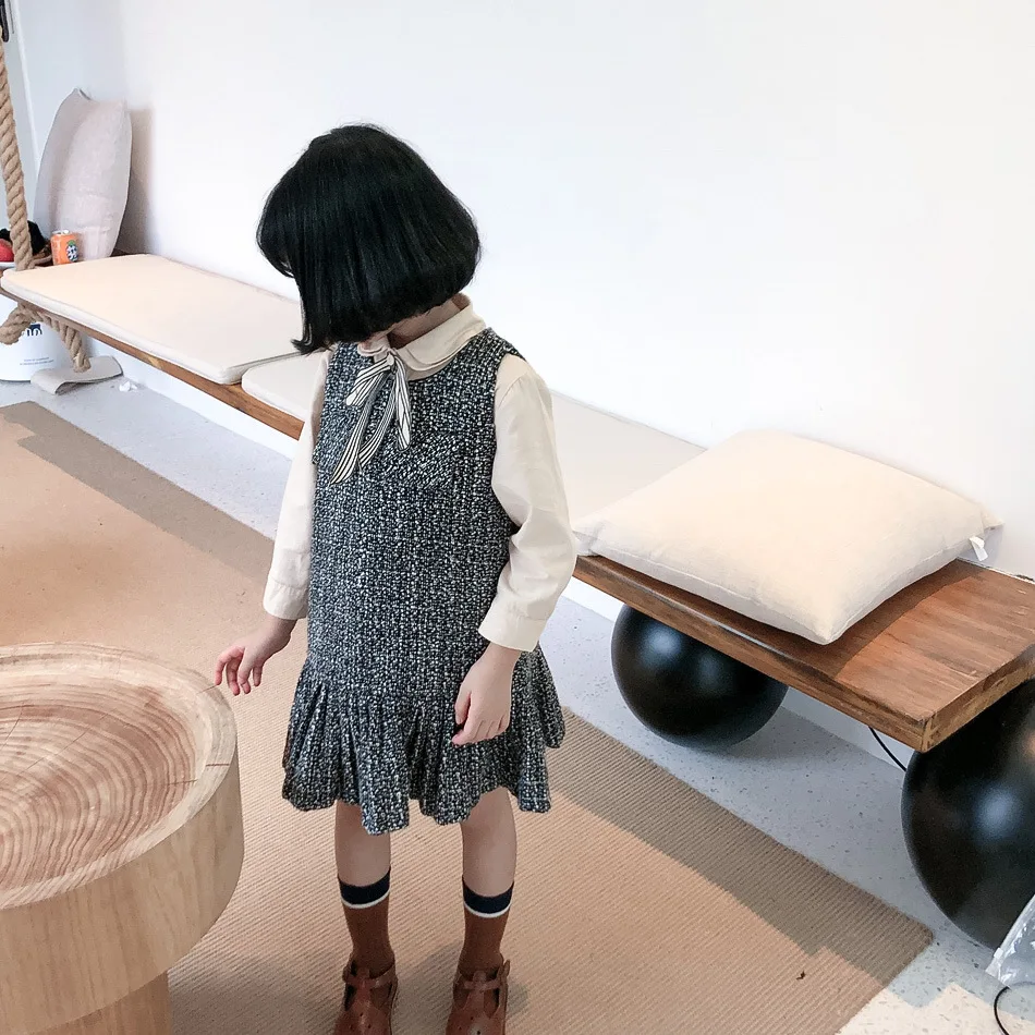 

Girls Woolen Vest Dress Toddler Girl Fall New Fashion Baby Girl Plaid Princess Dress Party Dress Elegant Lady-Style Woolen Dress