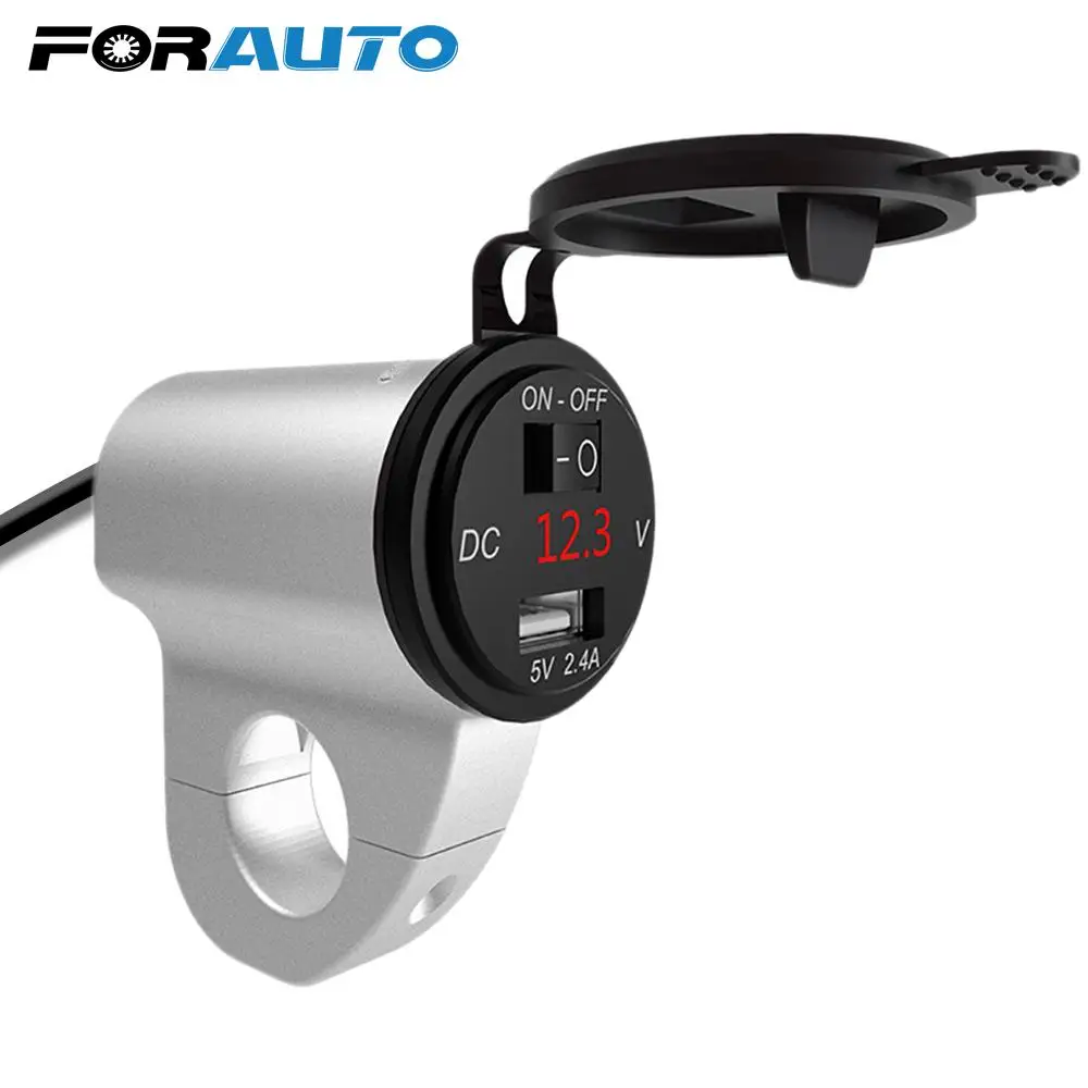 

Motorcycle USB Charger 2.4A Digital Display Waterproof Car Fast Charger With Switch Mobile Phone Adapter Aluminum Alloy