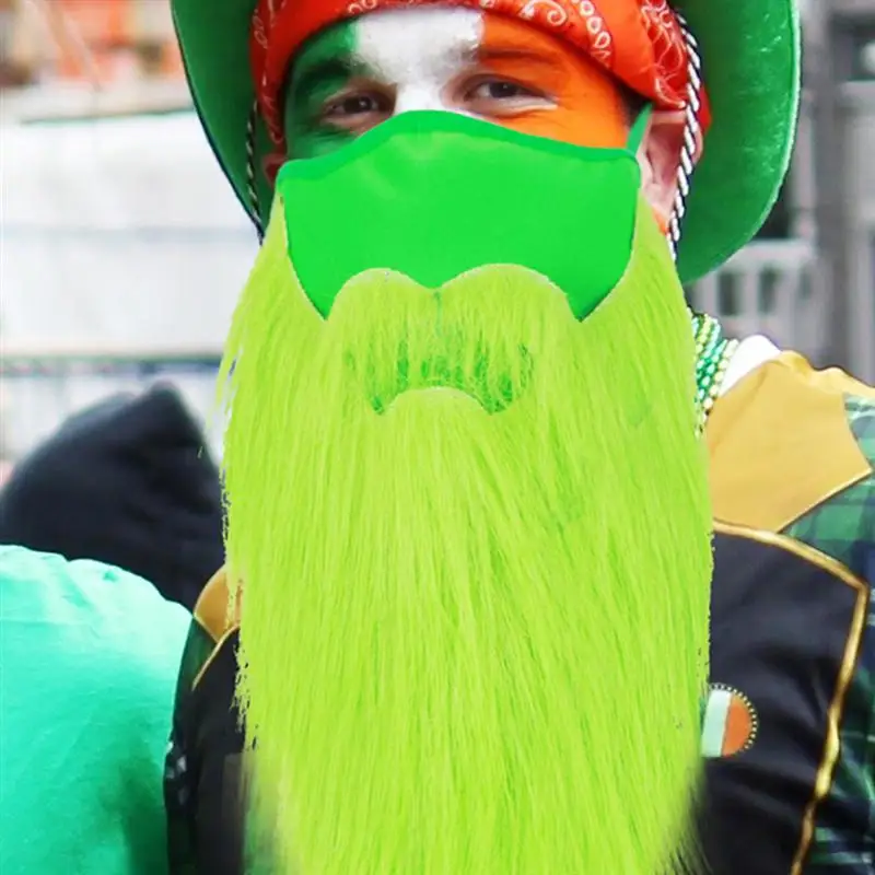

ZLJQ St. Patrick's Day Party Decoration Mask Green Beard Washable Irish National Day Party Decoration Beard Mask