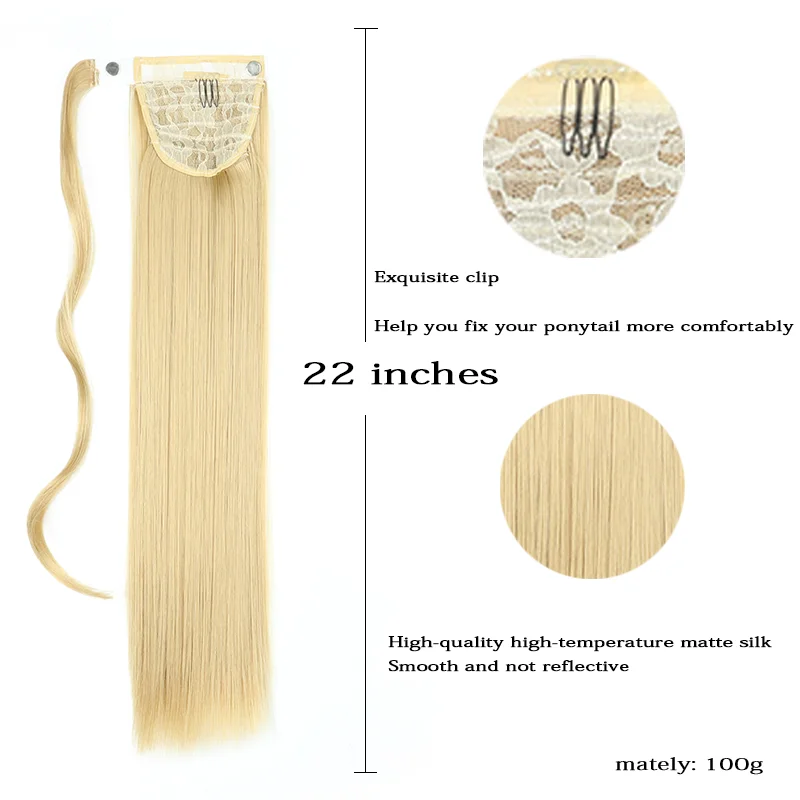 Synthetic Wrap Around Ponytail Clip in Hair Extensions Long Straight Ponytail  Natural Hairpiece Headwear Brown Gray  Hair
