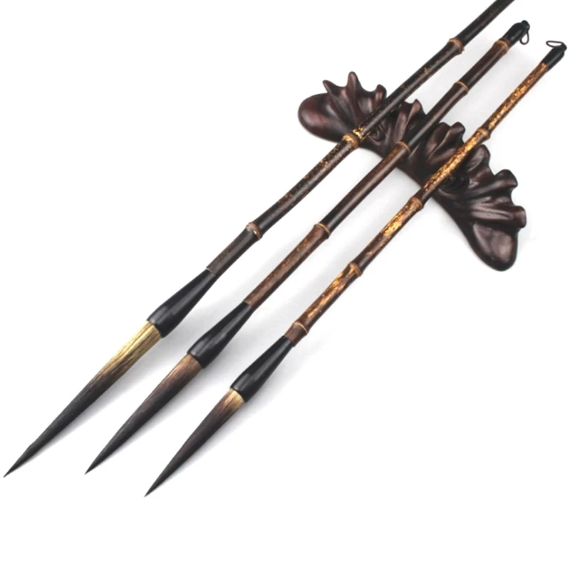 

3PCS Wenfang Sibao Purple Bamboo Brush Set Natural Slub Brush Calligraphy Pen Hook Line Pen
