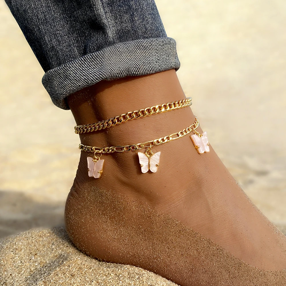 

KINFOLK Women Anklet Fashion Butterfly Decor Ankle Charm Bracelet Beach Anklet Ankle Chain Jewelry Accessories Party 2021