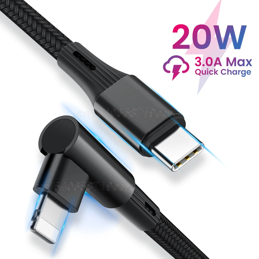PD 20 Вт Кабель для быстрой зарядки iPhone 12 11 Pro Max USB C локоть кабель передачи данных 3A
