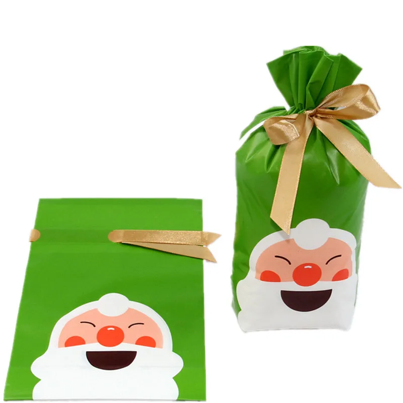Green - Santa Claus 50/100p 23x15 см Рождественская пластиковая сумка на шнурке для конфет и печенья закуски день рождения Свадебный декор Подарочная сумка новогодние подарки - Цвет: Green - Santa Claus