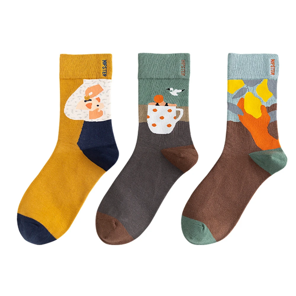 Мужские носки в стиле унисекс с рисунком на осень и зиму повседневные Харадзюку