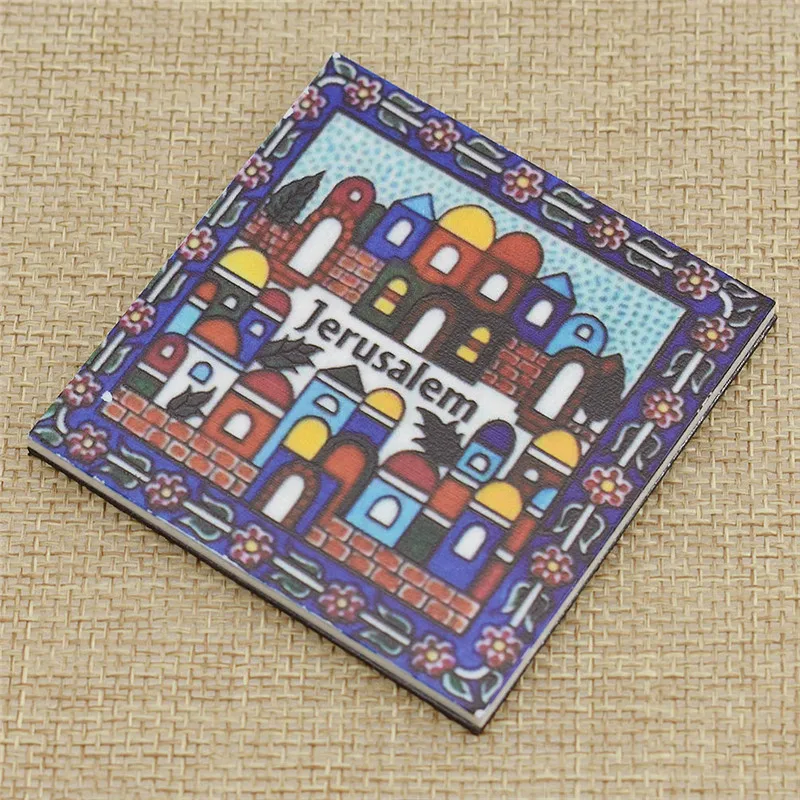 Lychee Jerusalem Pattern Fridge Magnets Square Creative Refrigerator Magnetic Sticker Home Decoration Travel Souvenirs