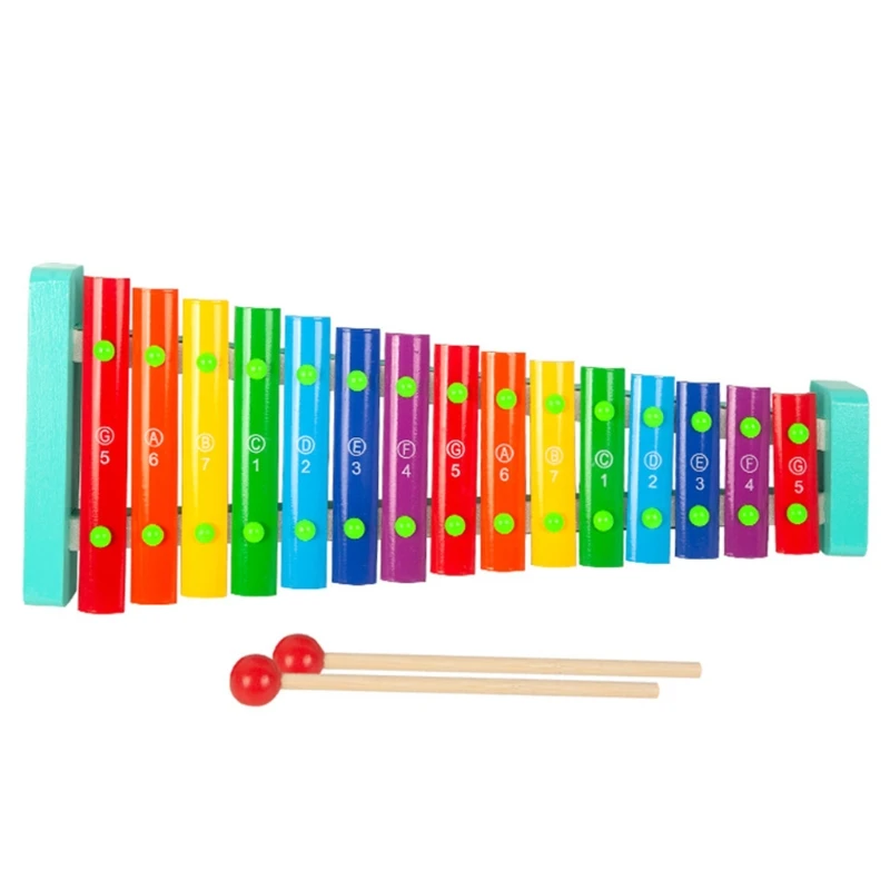 

Baby Kids Wooden Xylophone 15 Tones Knock Piano Toys Musical Instrument 2 Mallet