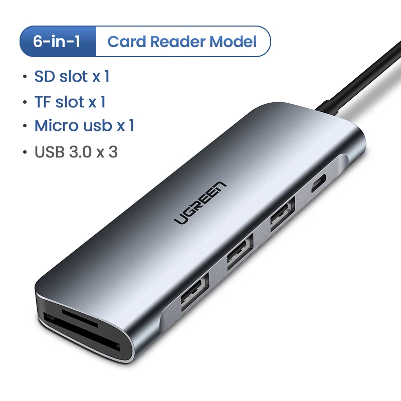 Ugreen USB C концентратор type C к Мульти USB 3,0 концентратор HDMI адаптер док-станция для MacBook Pro huawei mate 30 USB-C 3,1 разветвитель порт type C концентратор - Цвет: 6-in-1 SD TF - Micro