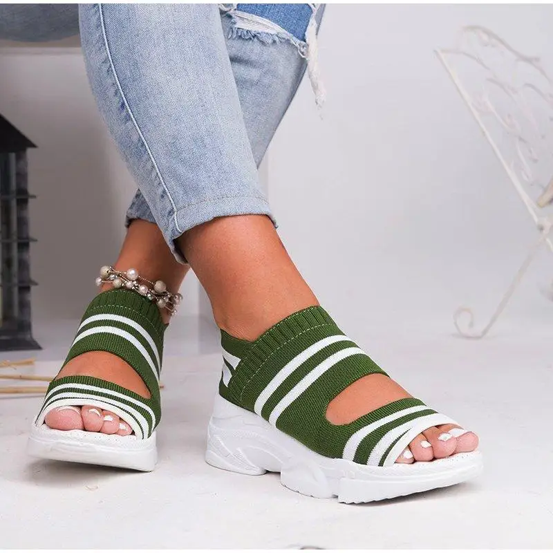 

2021 Women's Sandals Summer Open Toe Wedge Platform Lady Shoes Comfortable Outdoor Knitting Lightweight Sneakers Sandal Big Size