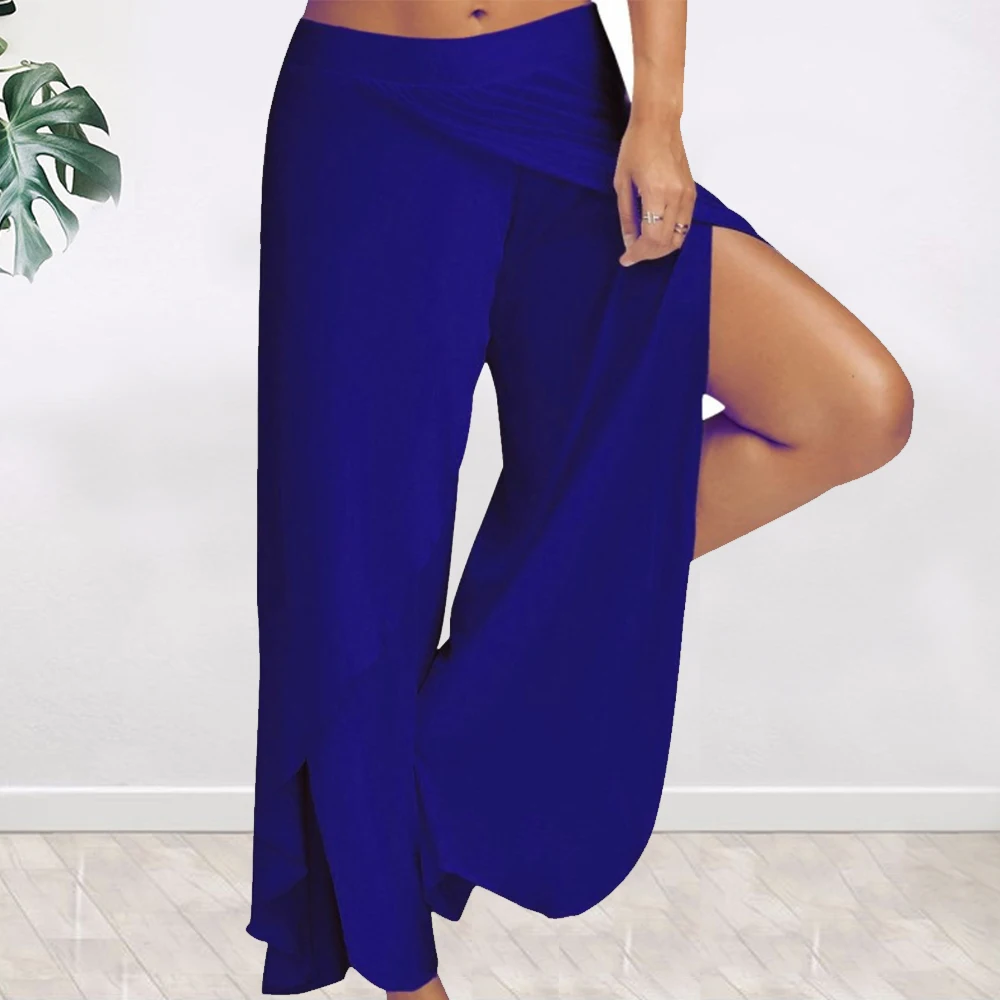 Женские брюки Летние повседневные однотонные шифоновые женские с разрезом на