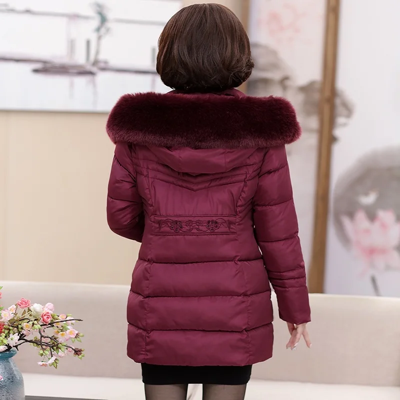 Зимняя женская толстая куртка средней длины парка с большим меховым воротником