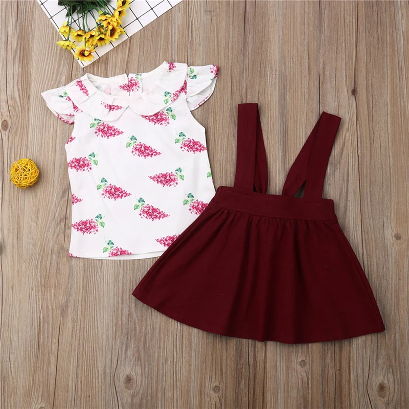 Комплекты для девочек Новая летняя детская футболка без рукавов с цветочным