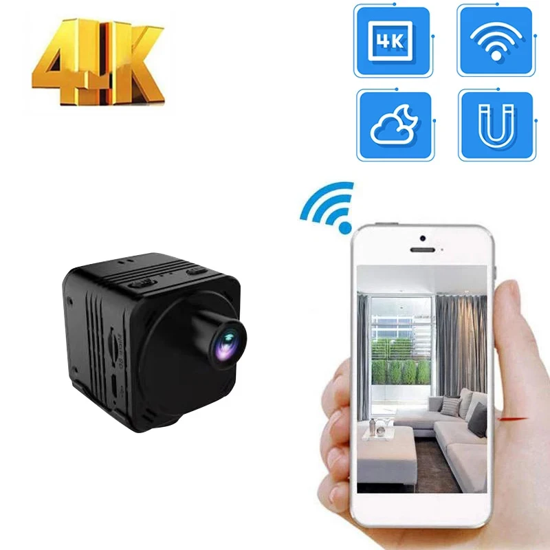

Миниатюрная беспроводная IP-камера, 4K, Wi-Fi, с функцией ночного видения