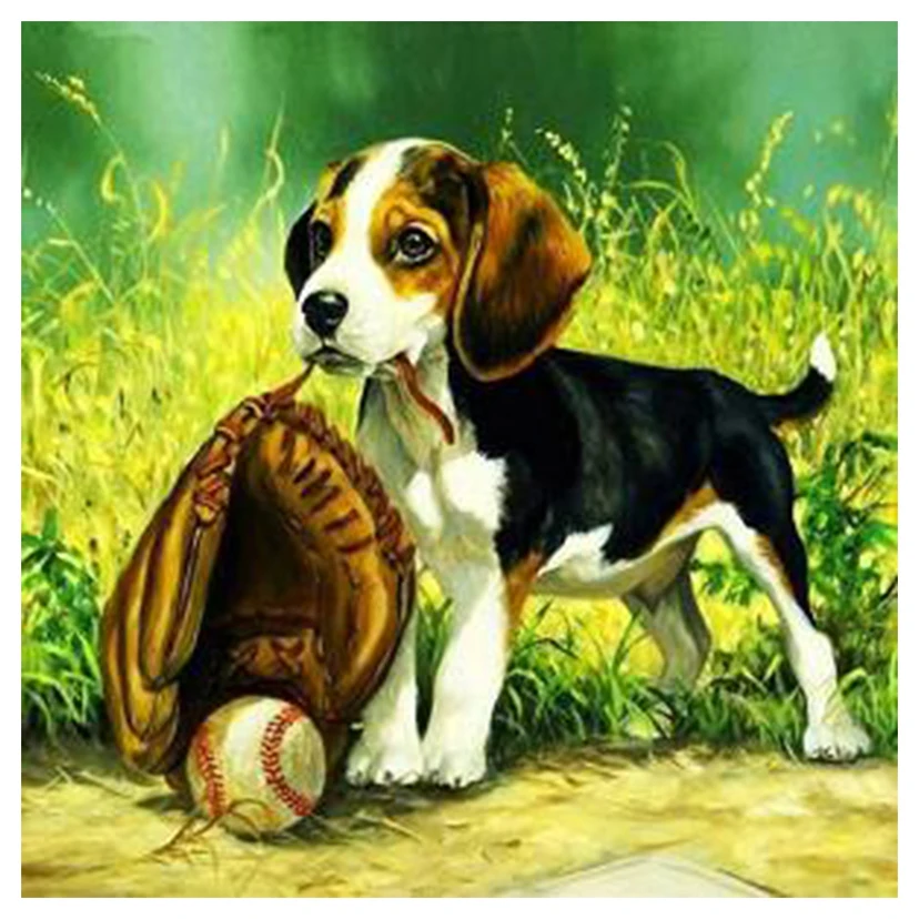 

5D «сделай сам», полностью круглая алмазная живопись, мультфильмы, собака играет в бейсбол, вышивка крестиком, 3D вышивка стразы, мозаика, домашний декор Y1591