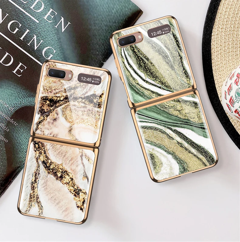 original tempered glass case for samsung galaxy z flip luxury plating hard phone cover for samsung z flip zflip 4g 5g case shell free global shipping