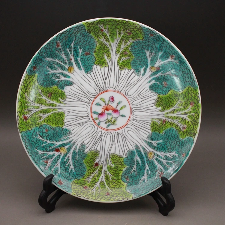 

Hand-painted Chinese Cabbage Plate Antique Ornaments Guangxu Of Qing Dynasty