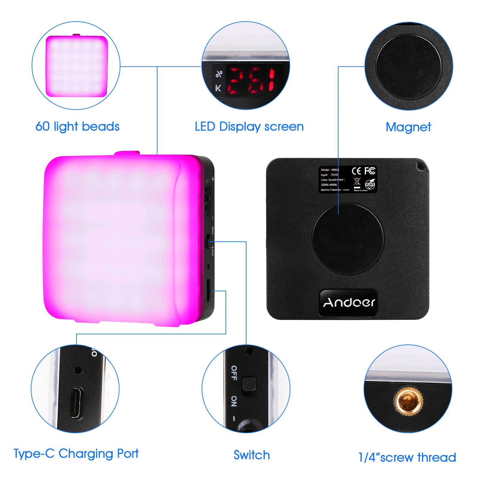 Карманный RGB лампа для фотосъемки студийный светодиодный видео светильник CRI95 +