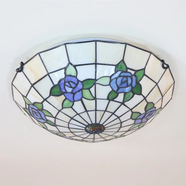 Средиземноморский стиль цветной стеклянный абажур потолочный светильник Tiffanylamp лампа с креплением светодиодный лампы