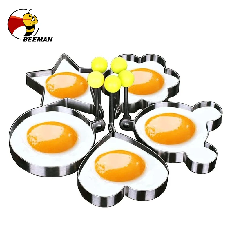 

BEEMAN 5 Pcs Stainless Steel Omelet Maker Fried Egg Decoration Frying Egg Pancake Cooking Tools DIY Breakfast Egg Pancake Mold
