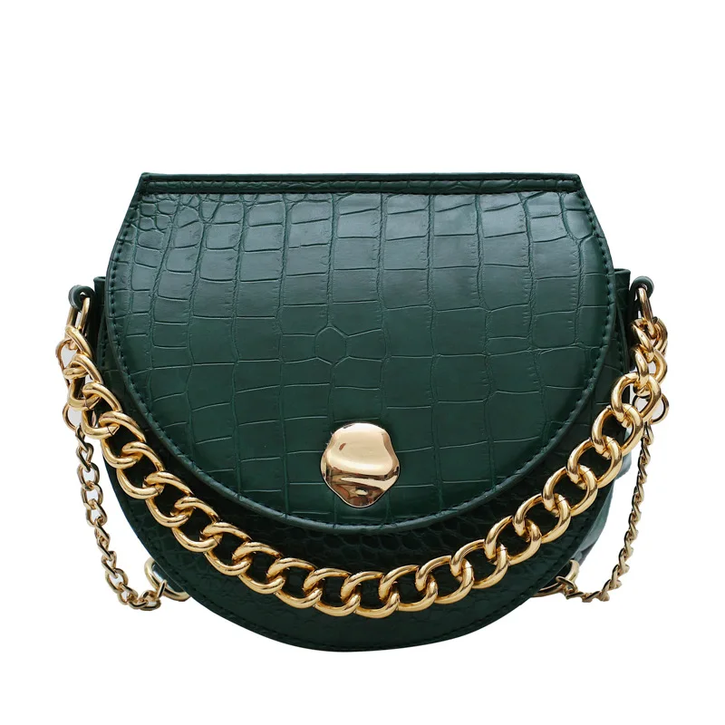 

Fashion Luxury Brand Crocodile Pattern Saddle Bag New Quality PU Leather Women's Designer Chain Shoulder Messenger Bag