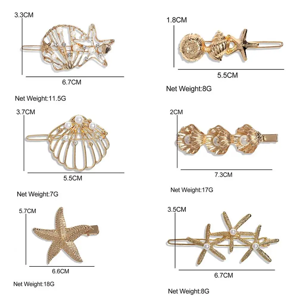 Женская заколка для волос JJFOUCS Золотистая в форме морской раковины металлическая