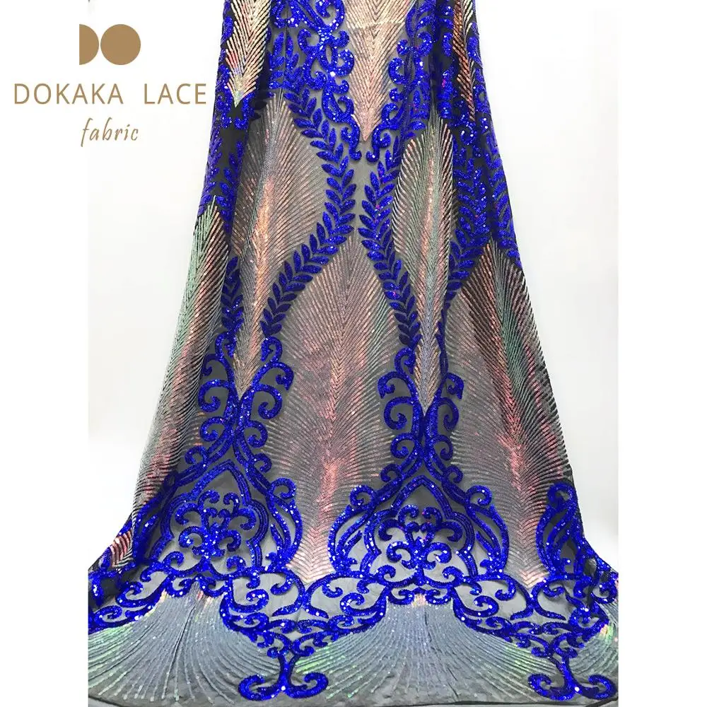 Royal Blue Sequins Tulle Laces 2019 African Dubai Special Design Sequined Unique Net Mesh Material For Sexy Dresses Voile Sewing