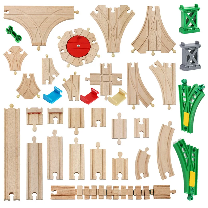 All Kinds Wooden Track Accessories Beech Wood Railway Train Track Toys Fit for Biro All Brands Wooden Tracks Toys for Kids Gifts