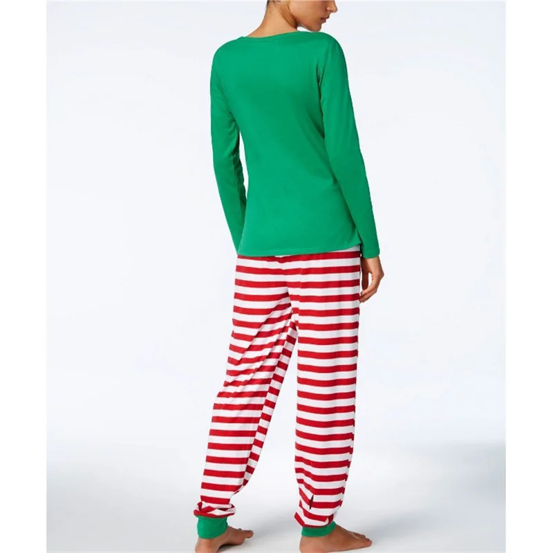 Christmas Family Pajamas Set Printed Long Sleeve Top & Stripe Pants Sleepwear Loungewear Men Women Kid Homewear
