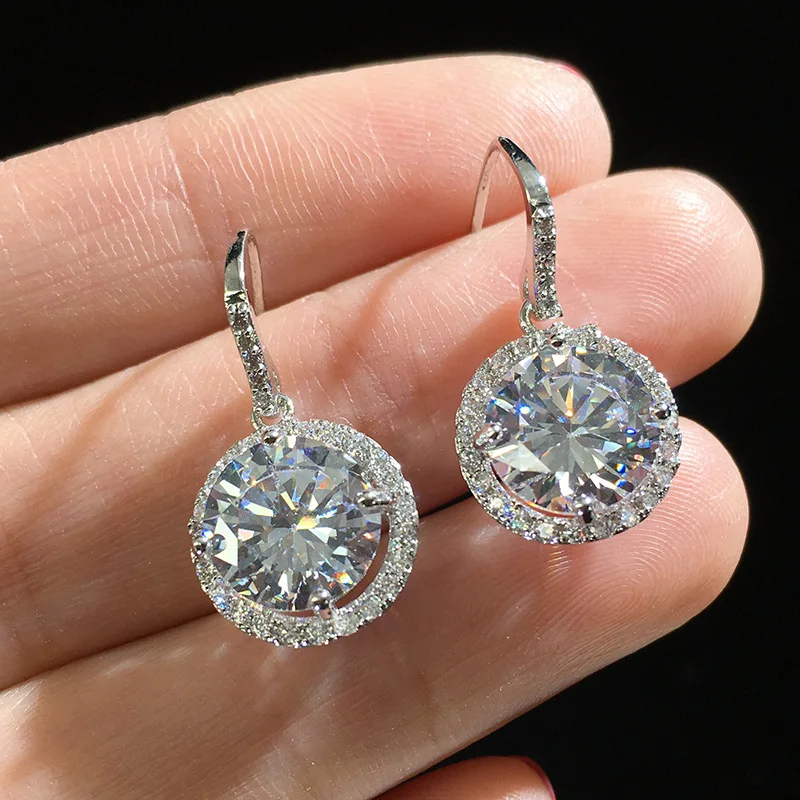 

New Arrival Silver Color Drop Korean Earrings with Bling Zircon Stone for Women Fashion Jewelry 2020