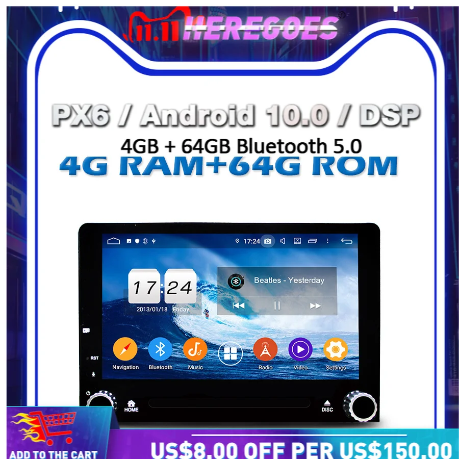 Автомобильный DVD-плеер PX6 DSP IPS Android 11 0 4 Гб + 64 ROM Bluetooth 2 Wifi GPS Map A RDS радио для kia RIO 2017 2018