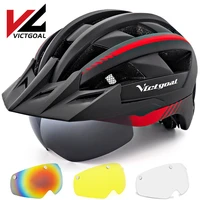 victgoal mountain road bike helmet with sun visor goggles men women bicycle helmet back light magnetic glasses cycling helmets
