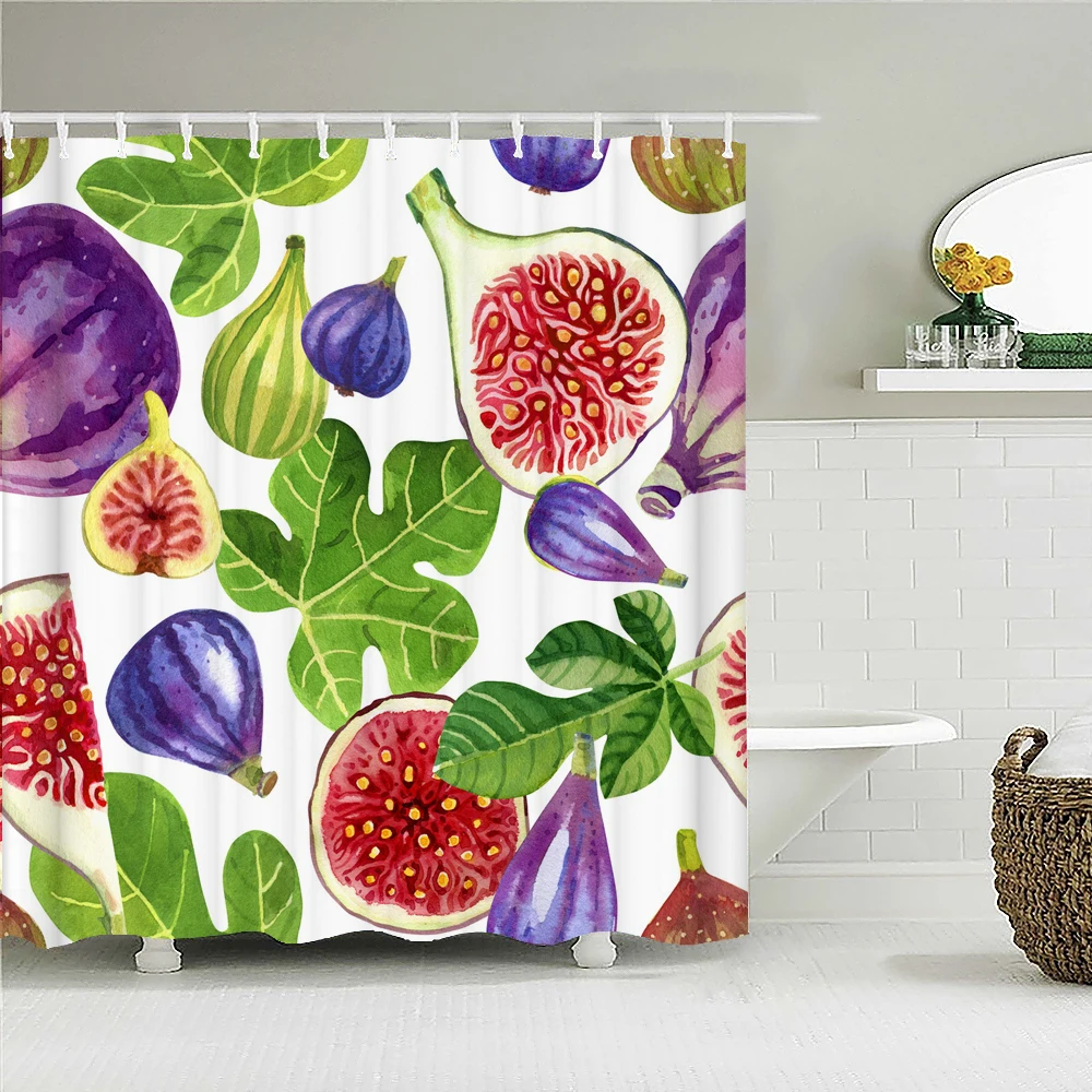 

Fresh Pineapple Shower Curtain Leaves Fruit Printed Bathroom Curtains Waterproof Fabric Decor Bathtub Screen with 12 Hooks