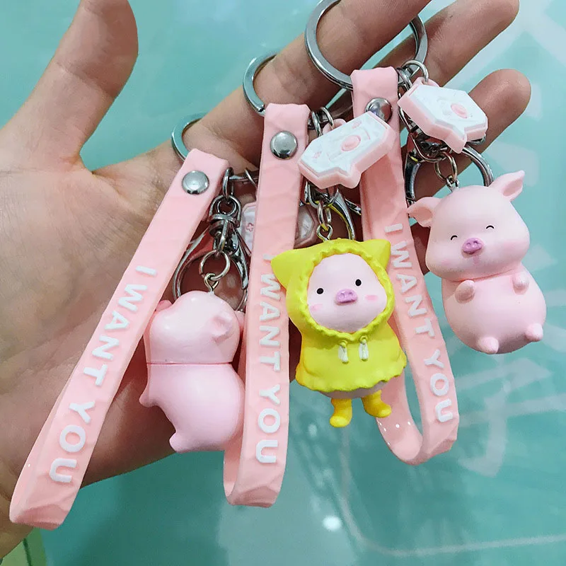 

Cute Raincoat Chubby Pig Milk Piggy Doll Keychain Men and Women Bag Pendant Car Key Chain Keyring Gift Key Ring Accessories