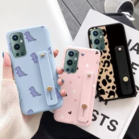 For Oneplus Pro Case Silicone Wrist Strap Holder Stand Phone Cover Fundas For One Plus 9Pro 1 9 Oneplus9 Pro Love Heart Bumper