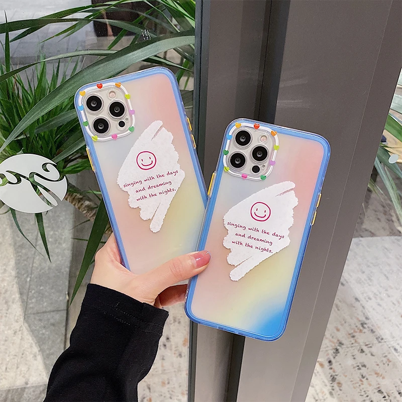 

Rainbow Smiley Protection phone case For iPhone 11 12 pro Max x xs max XR 7 8 Plus transparent keep happy expression soft Cover